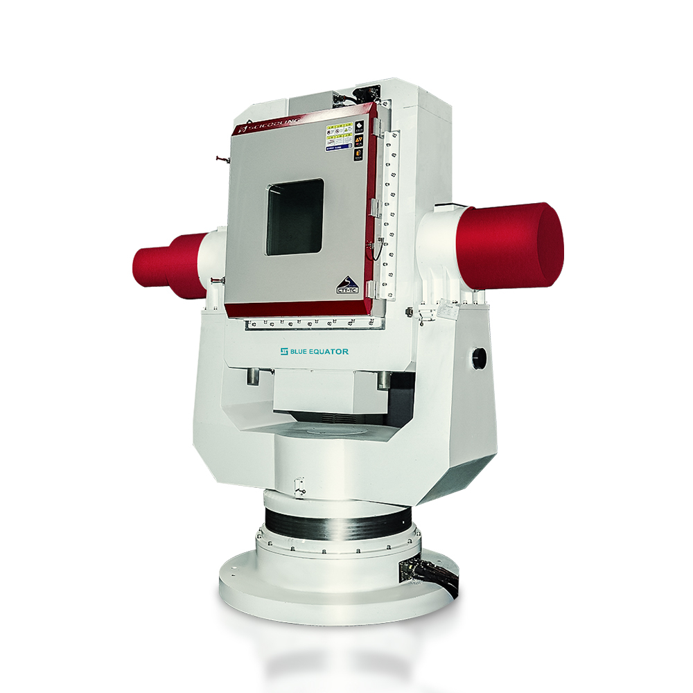 Close-up of Inertial Navigation Test Table axis mechanism showing high-precision bearing assembly