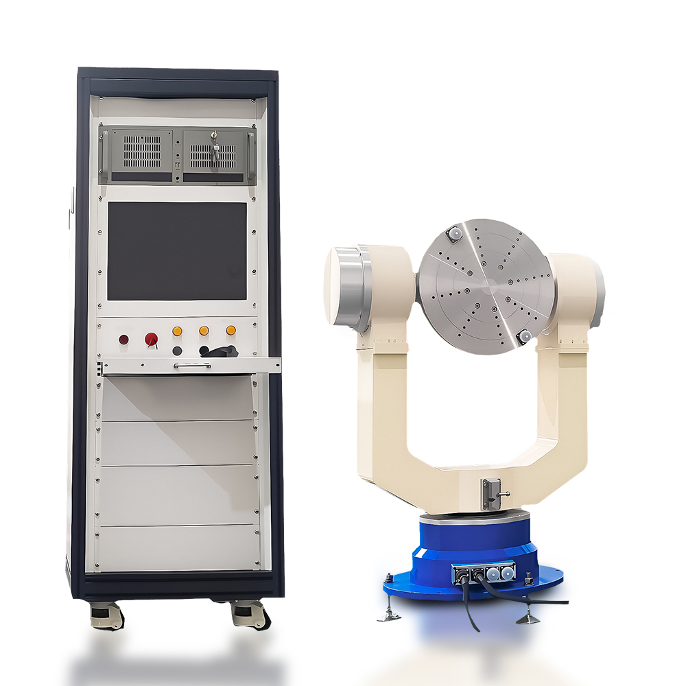White background inertial navigation test table with three axis motion capability for aerospace calibration