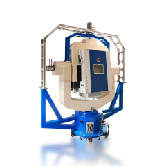 Close-up of Motion Simulation Rate Table precision slip ring assembly for continuous rotation.