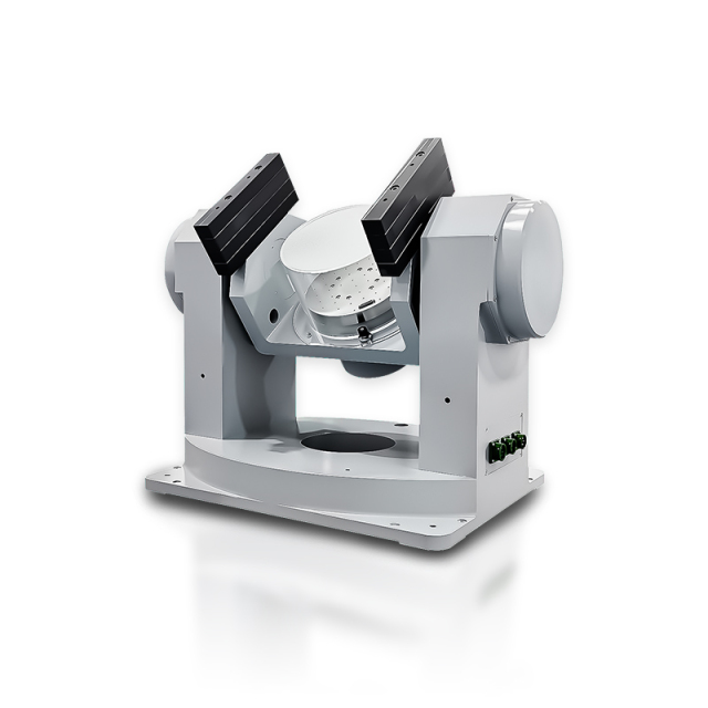 Dual axis rate table with 15cm diameter work surface and compact 500mm cubic frame