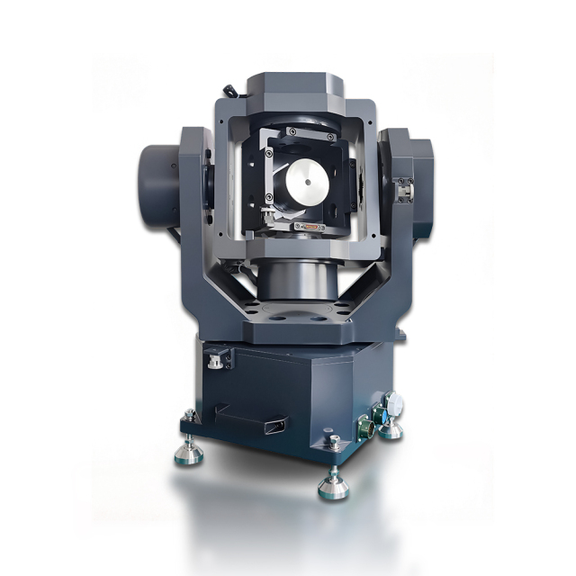 Close-up of precision bearings and drive system on omnidirectional three axis rate table