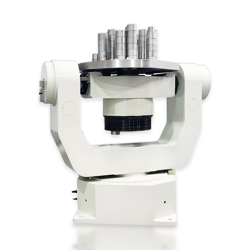 Close-up of precision bearing assembly on three axis inertial navigation test table ensuring smooth motion control