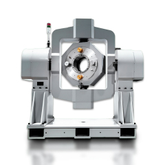 Close-up of precision drive and bearing system on full range three axis simulation rotary table