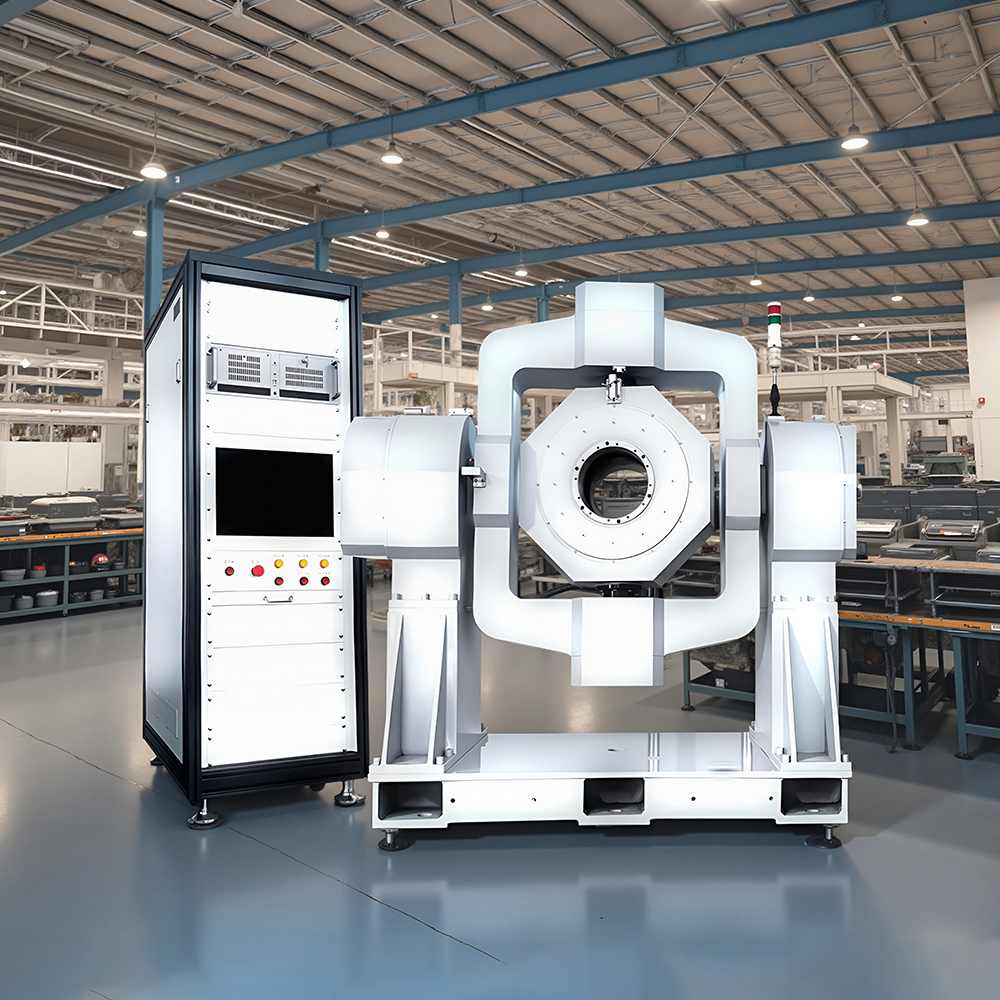 Full range three axis simulation rotary table performing synchronized high speed multi axis testing