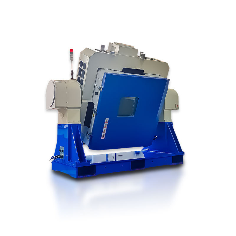 Rotary table performing full temperature dynamic test at -55 degrees Celsius inside thermal chamber