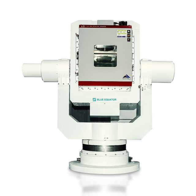 Three axis motion simulator for inertial navigation testing white background