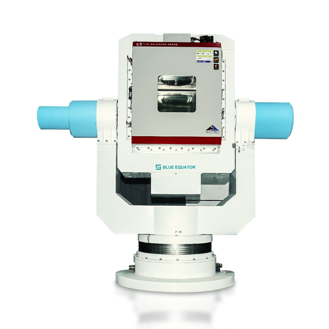 White background shot of Inertial Navigation Test Table for fiber optic gyro calibration with three-axis structure