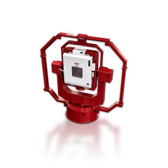 Vertical U O T inertial navigation test table showcasing robust red outer frame and precision components