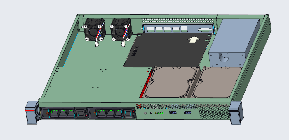 1U 2-bay hot swap storage chassis 400mm depth