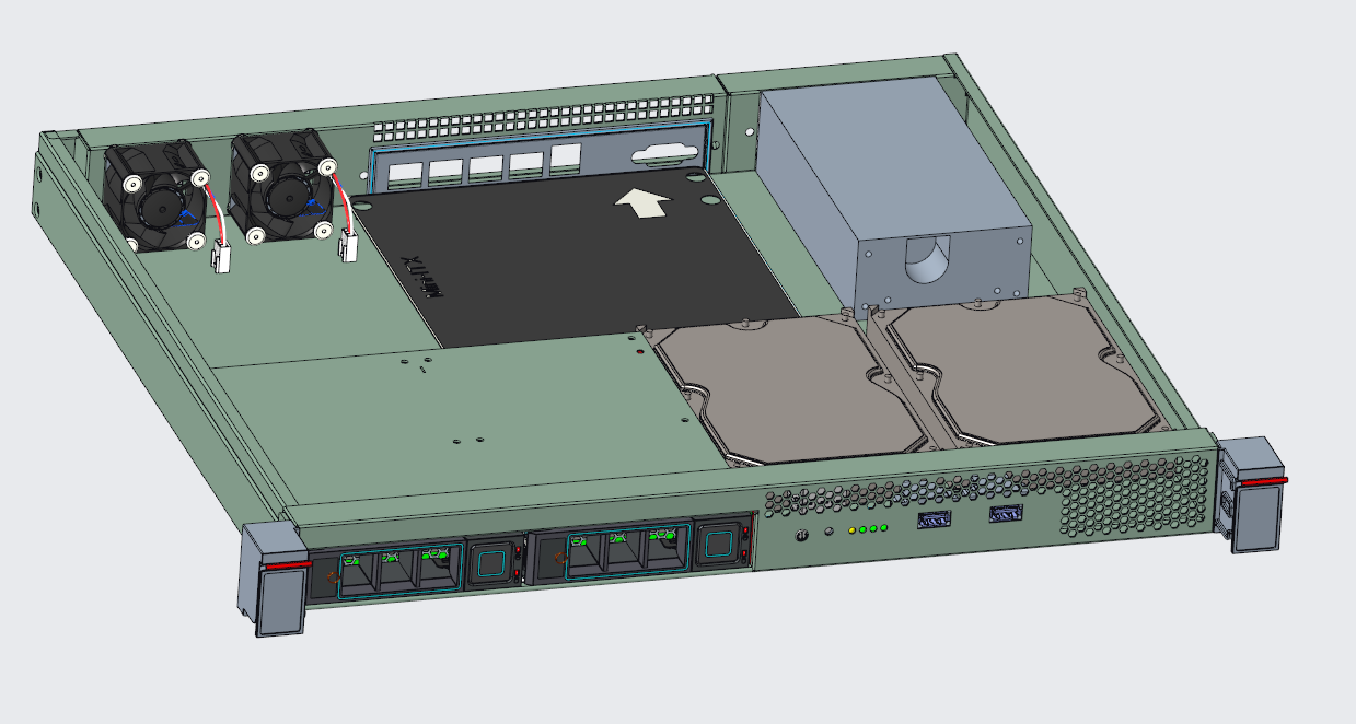 1U 2-bay hot swap storage chassis 400mm depth