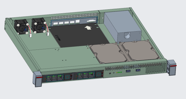 1U 2-bay hot swap storage chassis 400mm depth