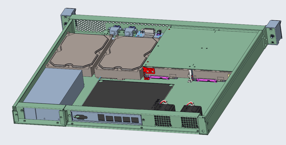 1U 2-bay hot swap storage chassis 400mm depth