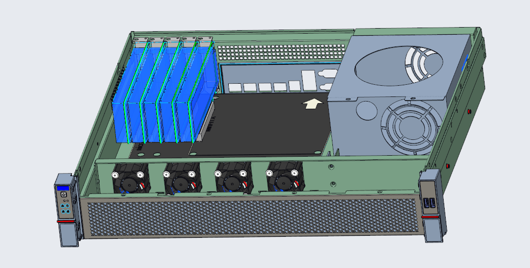 2U 4-bay hot swap storage chassis 400mm depth