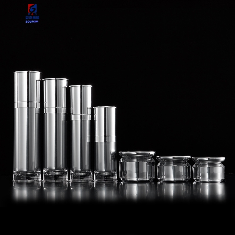 Acrylic Set Bottle Sliver Side 30/50/80ML Lotion Pump Bottle,Classic 20/30/50G Acrylic Cream Jar