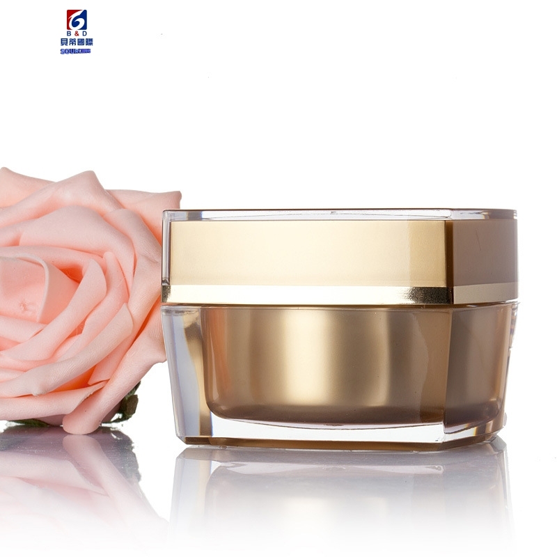 Gold Acrylic Square Flat Set Bottle Acrylic 100ML Lotion Pump Bottle,Classic 15/30/50G Acrylic Cream Jar