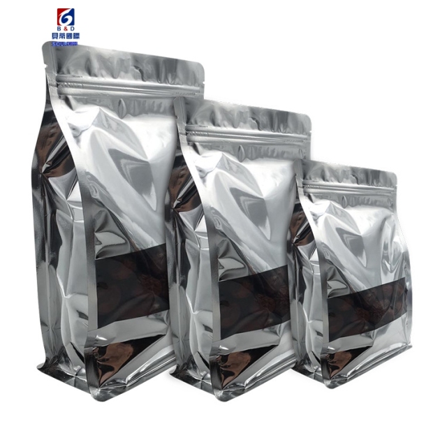 Aluminized window eight side seal pocket food square bottom aluminum foil self-sealing bag food self-sealing bag