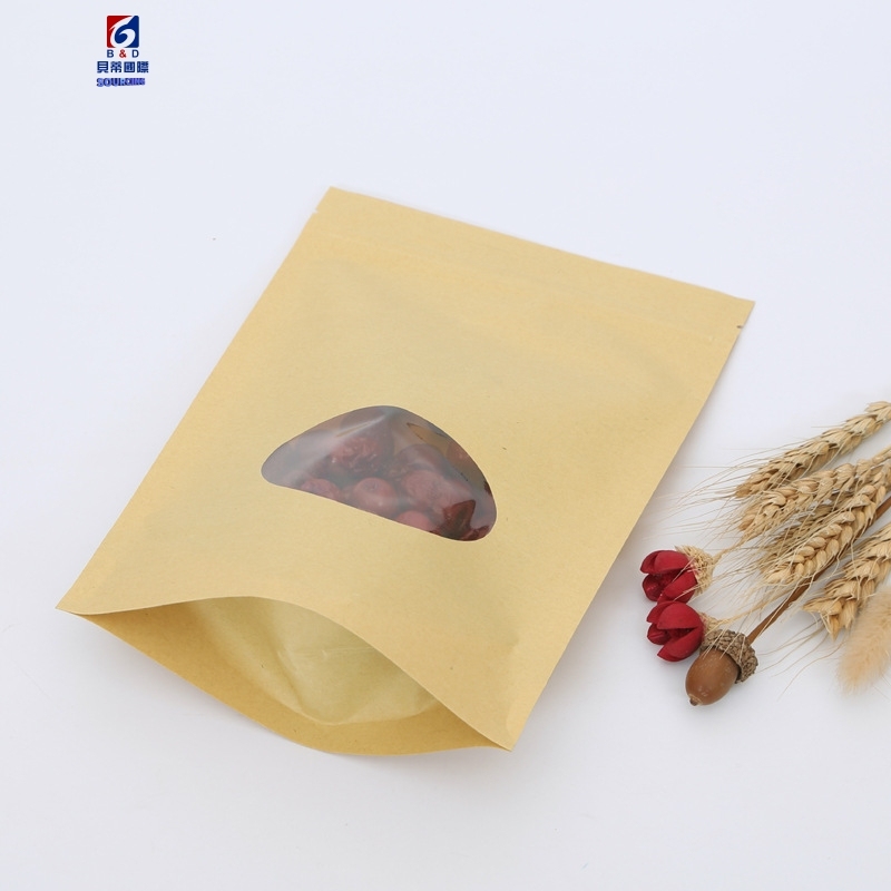 Circular window kraft paper bag jujube walnut food packaging bag chestnut food sealed packaging bag