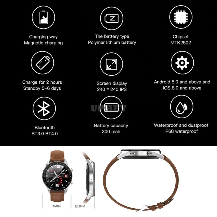 L7 Smartwatch Elegant IP68 BT ECG + PPG HRV GPS Heart Rate Watch Blood Pressure for Android / IOS