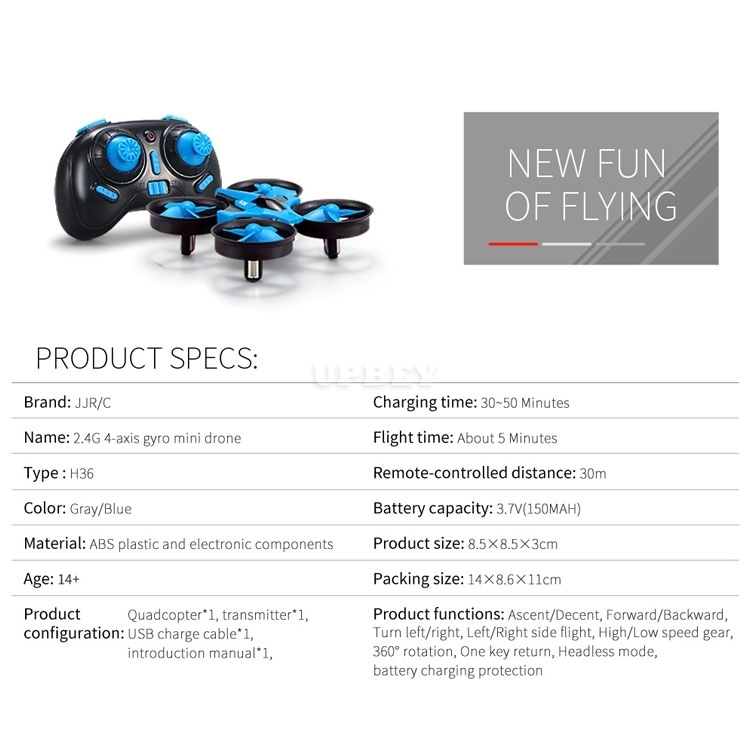 JJRC H36 Mini Drone 360 Quadcopter Gyro 2.4GHz Radio Control Flip 6-axis Degree One Key Return Led & Remote
