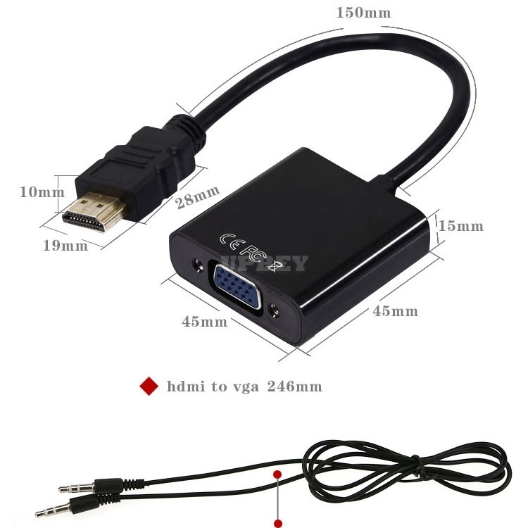 Adapter Cable HD Converter From HDMI Male to VGA Female Ana log Signal + Audio Jack 3,5mm Cable