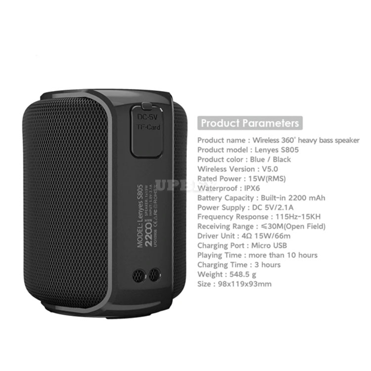 Bluetooth Speakers 5.0 TWS Lenyes S805 Surround Sound 360 Degree Waterproof IPX6 15W Wireless for Outdoor Music Player