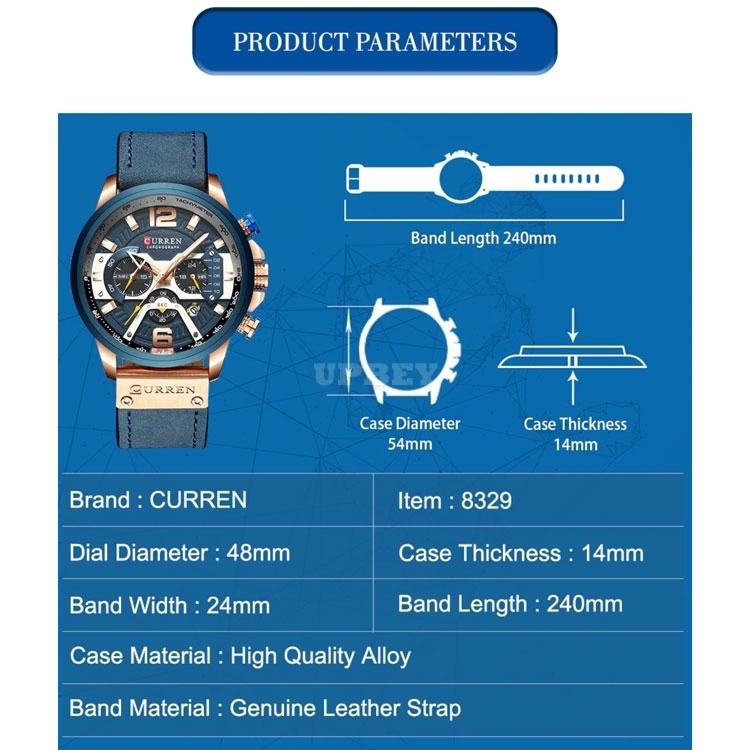 CURREN 8329 Casual Sport Watches Clock Top Brand Luxury Leather Wristwatch Military for Men Fashion Chronograph