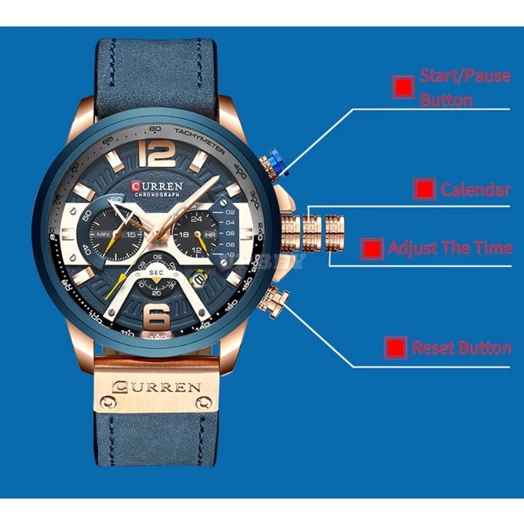 CURREN 8329 Casual Sport Watches Clock Top Brand Luxury Leather Wristwatch Military for Men Fashion Chronograph