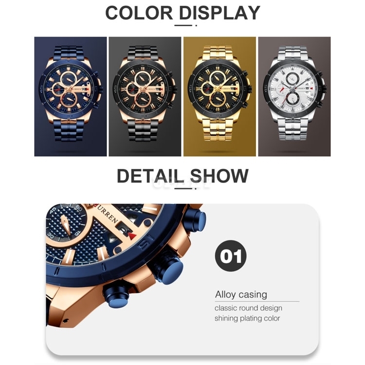 CURREN 8337 Quartz Watch Gold Silver Top Brand Casual Sport Clock Luxury Wristwatch for Men Fashion Chronograph