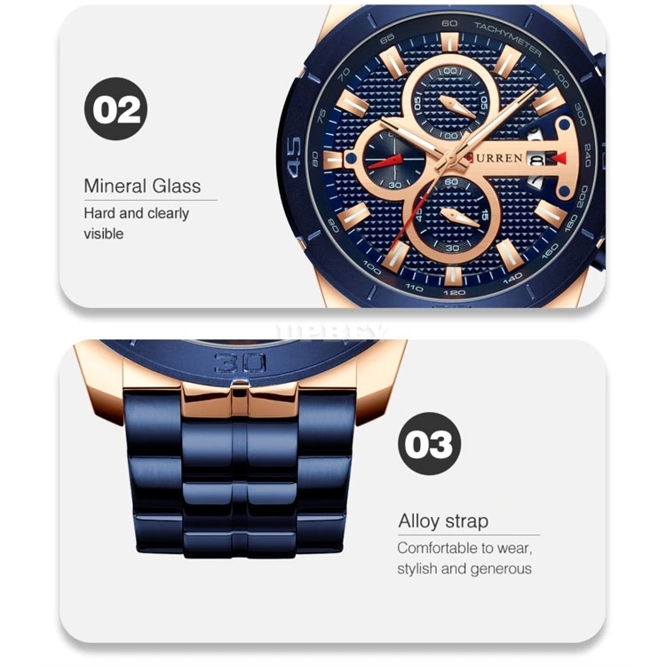 CURREN 8337 Quartz Watch Gold Silver Top Brand Casual Sport Clock Luxury Wristwatch for Men Fashion Chronograph
