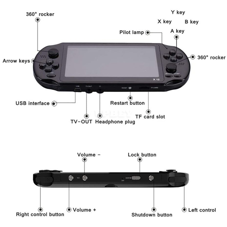 Game Console X12 Handheld GBA Color Screen Game Host for FC and NES Games Black