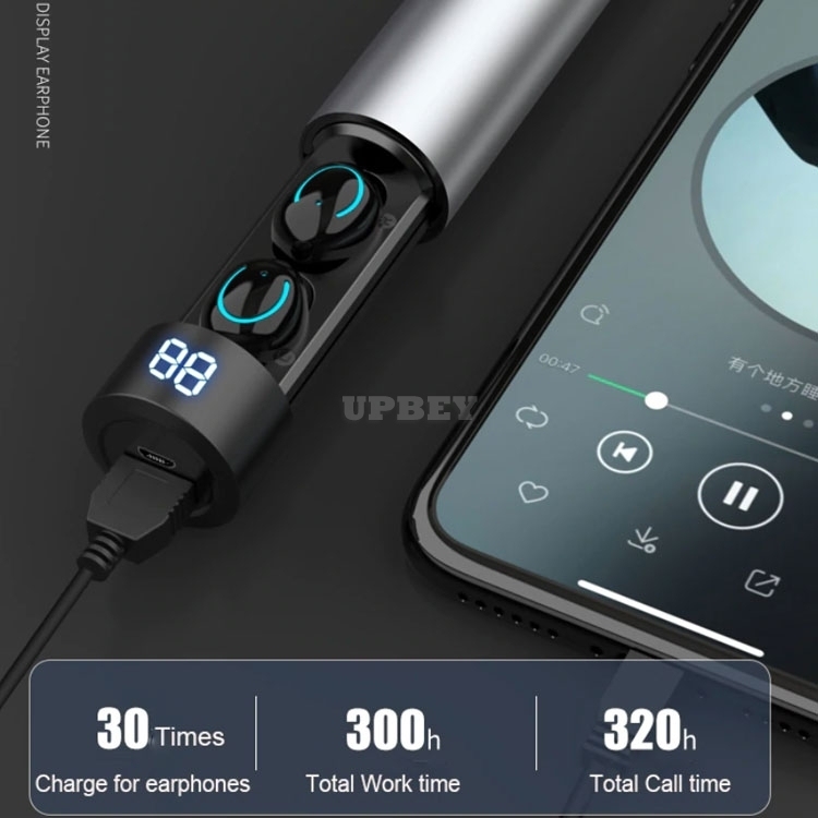 Q19 Tube Wireless Earphone Bluetooth V5.0 TWS Headphone 2600mAh Charging Bin LED Display Earbuds Headset Microphone