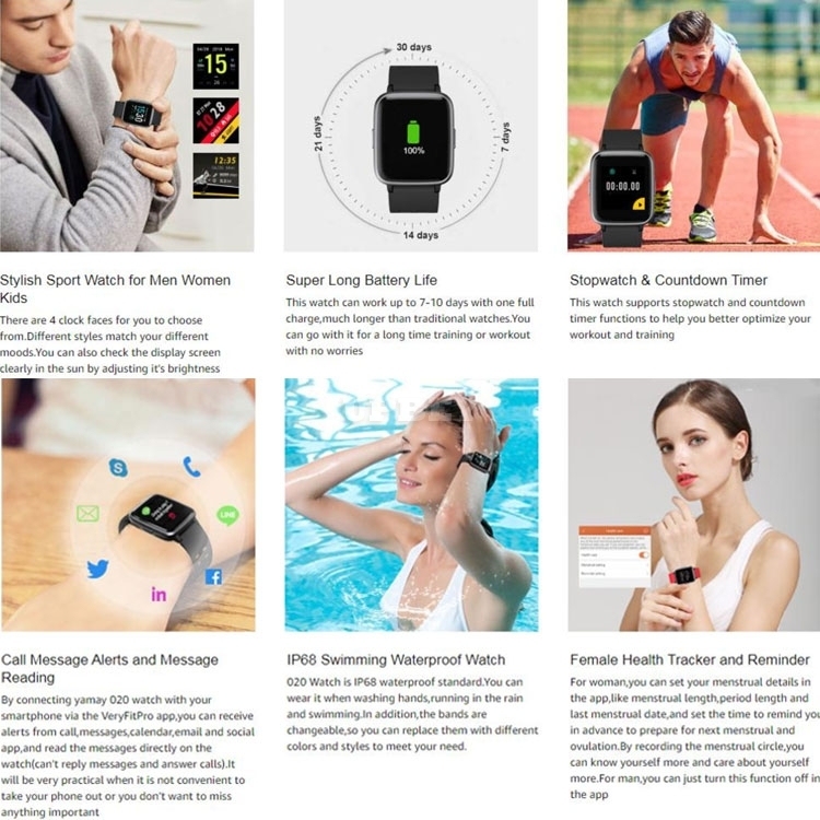 Smart Watch ID205 Touch Screen Sports IP68 Waterproof Heart Rate Sleep Alarm Clock flashlight 1.3inch Display TFT LCD