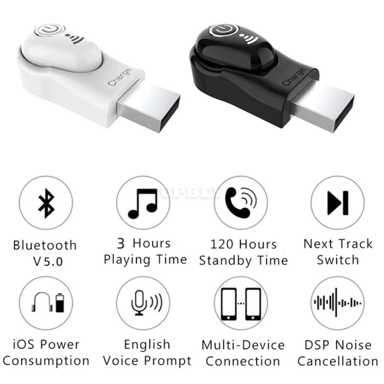 S650+ In-Ear Mini Bluetooth v5.0 Mono Earphone Wireless Headset USB Invisible Earbuds Handsfree with Mic for Smartphone