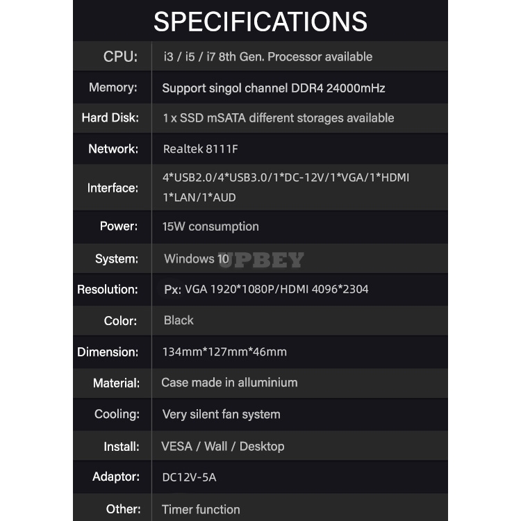 Mini Computer Desktop PC Gaming Office i3 i5 i7 SSD Wifi Intel 8th Gen. 15W USB 3.0 DDR4 Win 10 HDMI LAN VGA