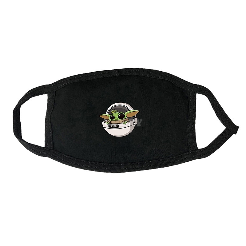 Fashionable Breathable Star Wars Yoda Baby Black White Print Mouth Protection Dust-proof Mask black-H_One size