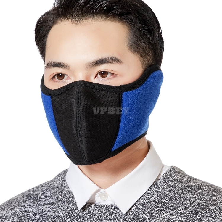 Man Women Winter Warm Polar Fleece Mouth Mask Ear Mask Respirator Earmuffs blue_Free size