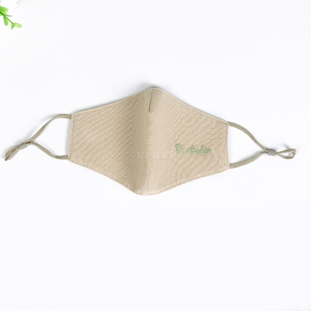 Women Warm Mask Autumn Winter Dust-proof Breathable Riding Cotton Embroidery Letter Mask Khaki_One size