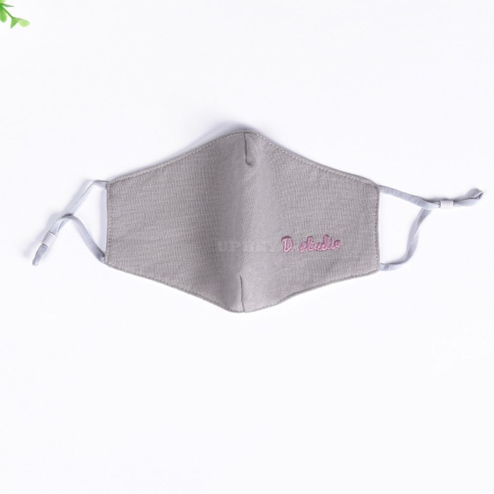 Women Warm Mask Autumn Winter Dust-proof Breathable Riding Cotton Embroidery Letter Mask Gray_One size