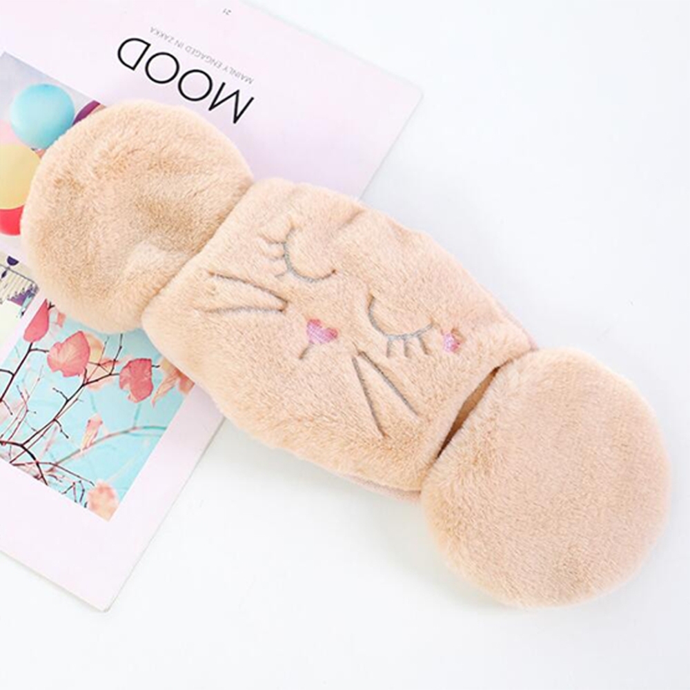 Women 2-in-1 Warm Mask Earmuffs Cartoon Cat Autumn Winter Thicken Plush Riding Outdoor Wear Khaki
