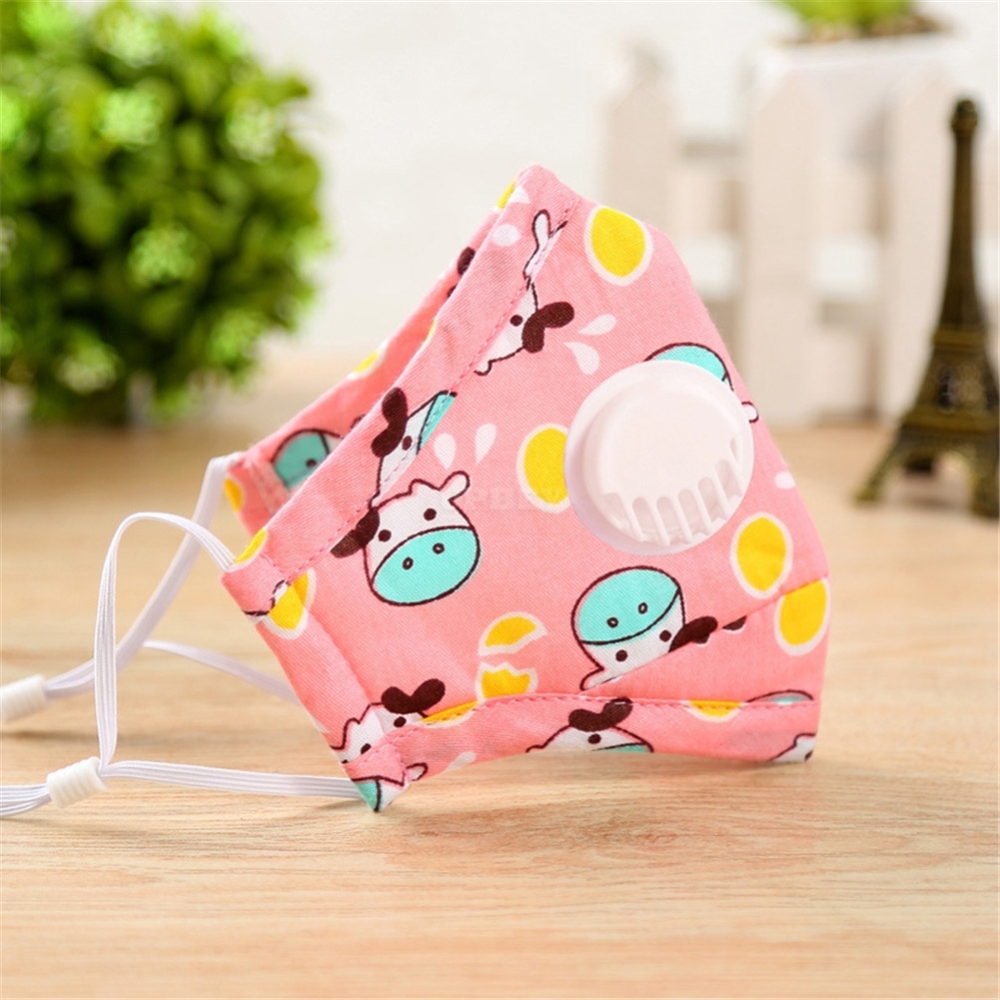 PM2.5 Baby Respirator Autumn Winter Anti-haze Dustproof Mask Activated Carbon Filters Cotton with Breathing Valve Pink cow_0-3 years