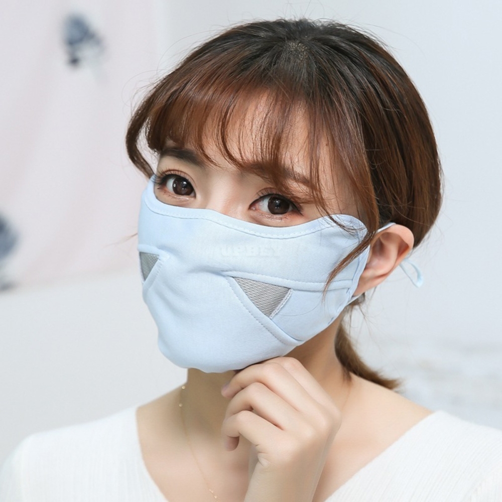 Men Women Warm Mask Autumn Winter Riding Cotton Breathable Dust-proof Mask Light blue