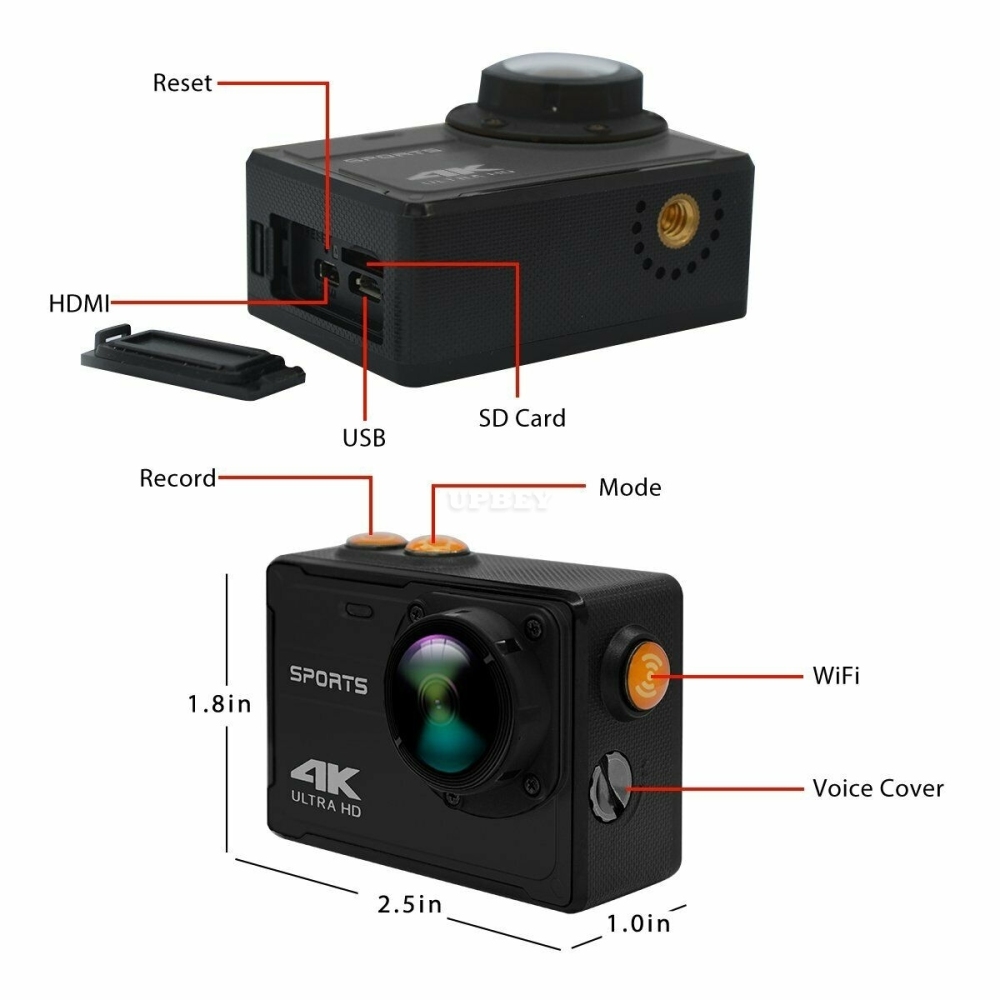 Pro Action Camera 4K WiFi Camcorder Waterproof DV Sports Camera Underwater Kit black