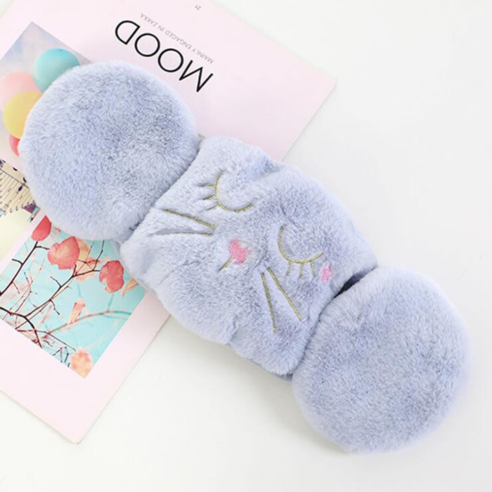 Women 2-in-1 Warm Mask Earmuffs Cartoon Cat Autumn Winter Thicken Plush Riding Outdoor Wear Blue