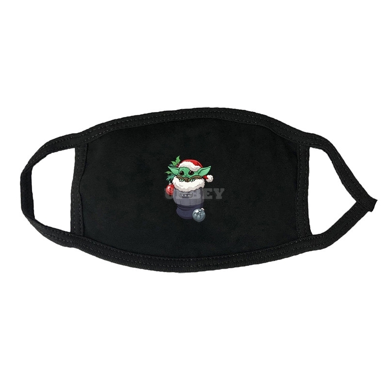 Fashionable Breathable Star Wars Yoda Baby Black White Print Mouth Protection Dust-proof Mask black-F_One size
