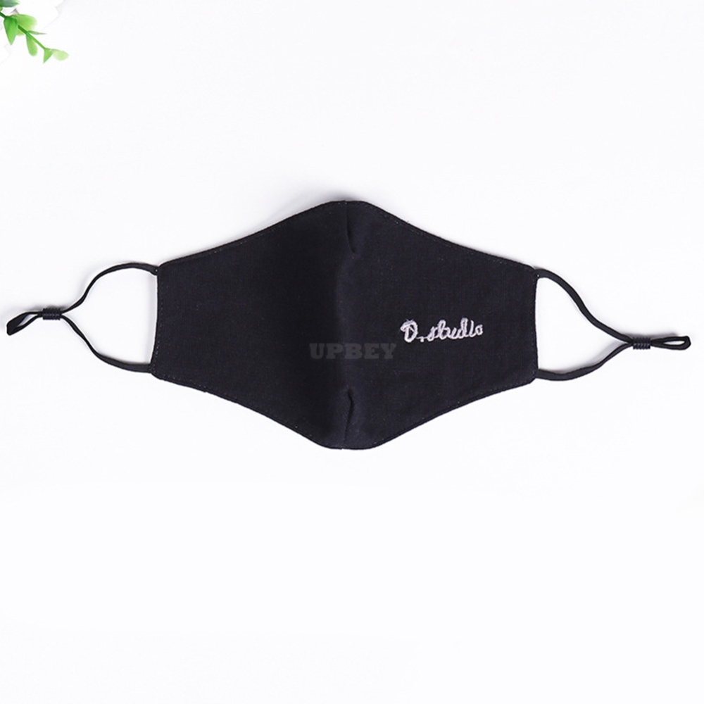 Women Warm Mask Autumn Winter Dust-proof Breathable Riding Cotton Embroidery Letter Mask Black_One size