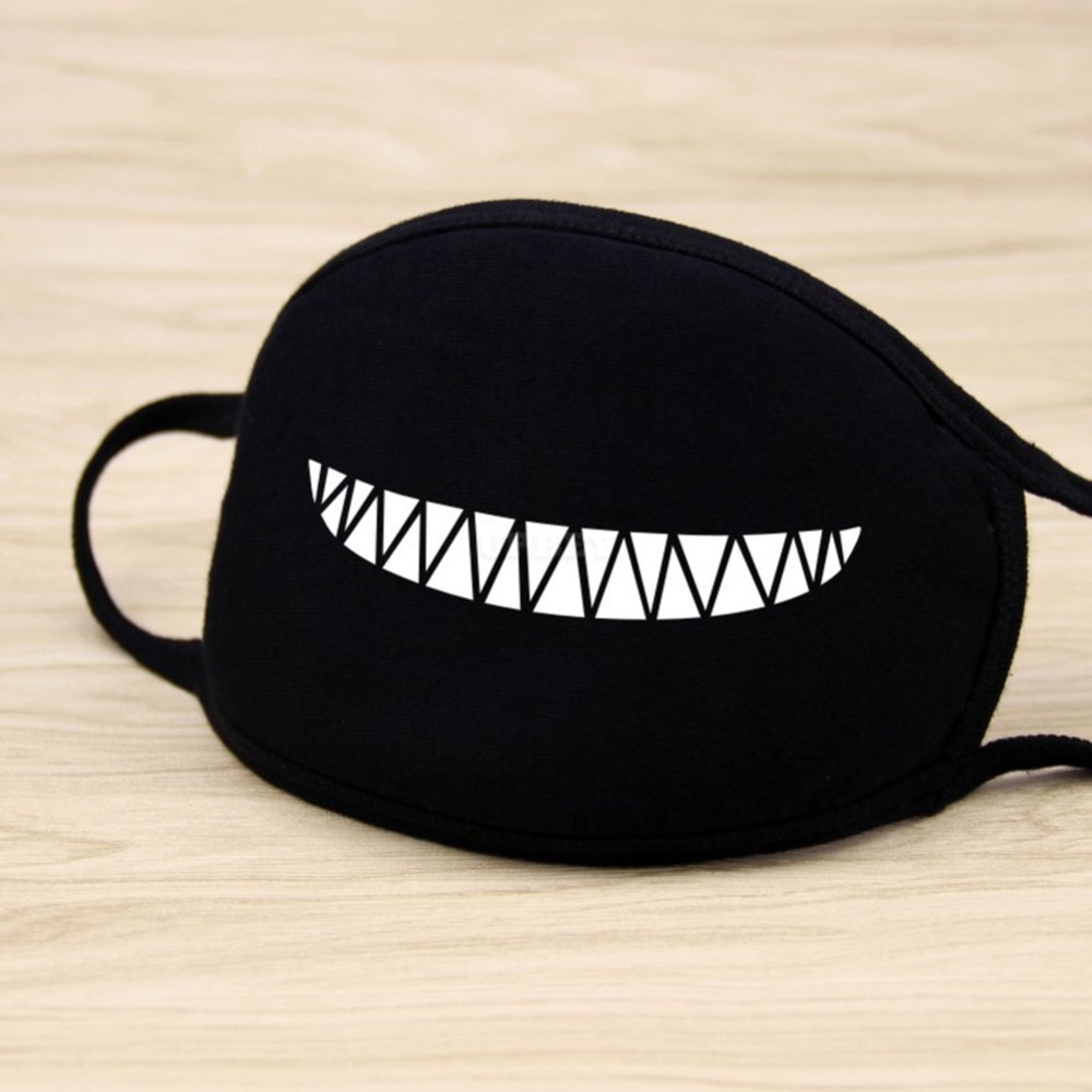 Men Women Riding Cotton Mask Dust-proof Fashion Black Facial Expression Teeth Warm Mask KZ-thin mouth