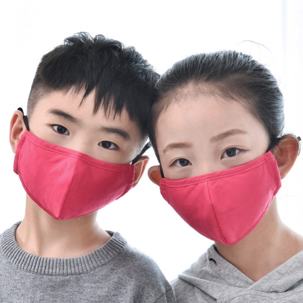 Kid PM2.5 Anti-haze Mask Cartoon Cotton Dust-proof Breathable Warm Cute Boy Girl Mask Rose red_One size
