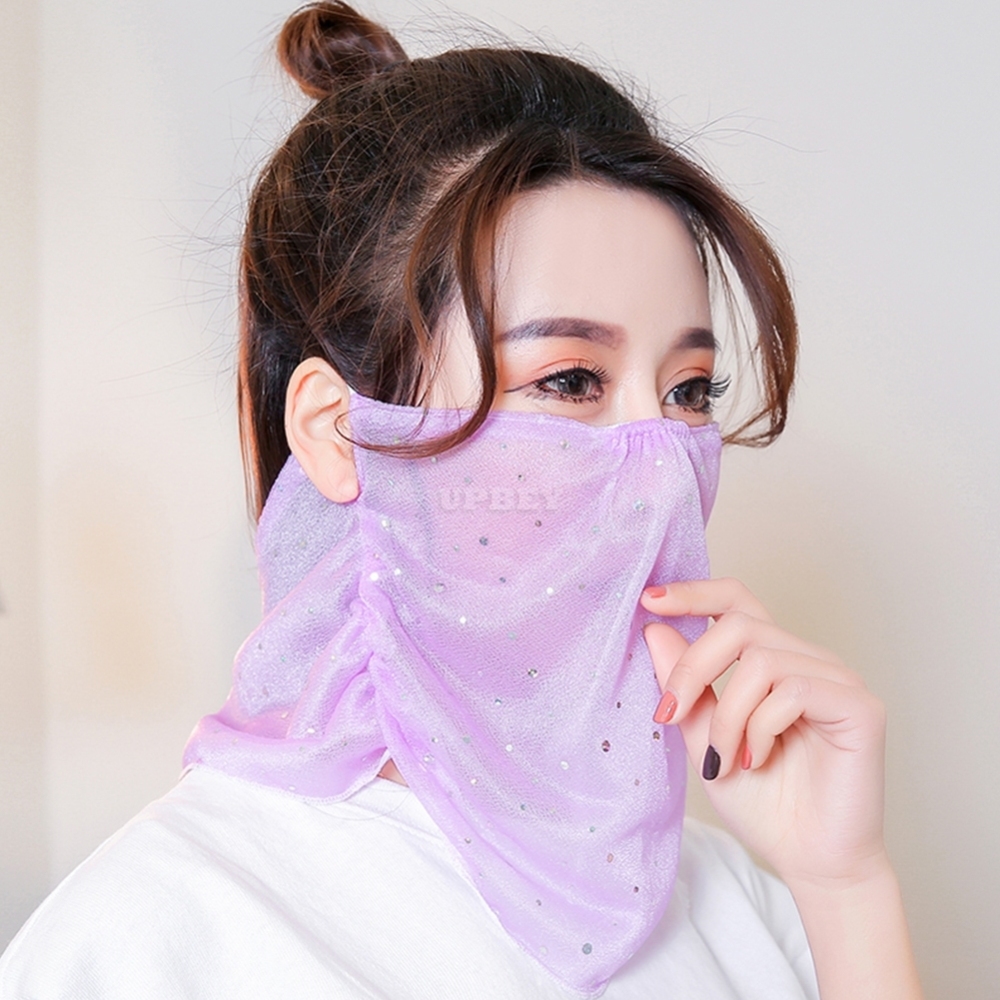Women Fashion Sequined Chiffon Sunscreen Protective Mask purple