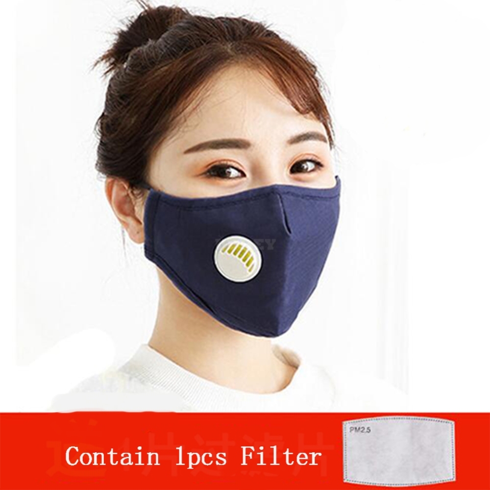 PM2.5 Filter Face Guard Dustproof Cotton with Breathing Valve Anti Dust Allergy Breathing valve blue with 1 filter_One size