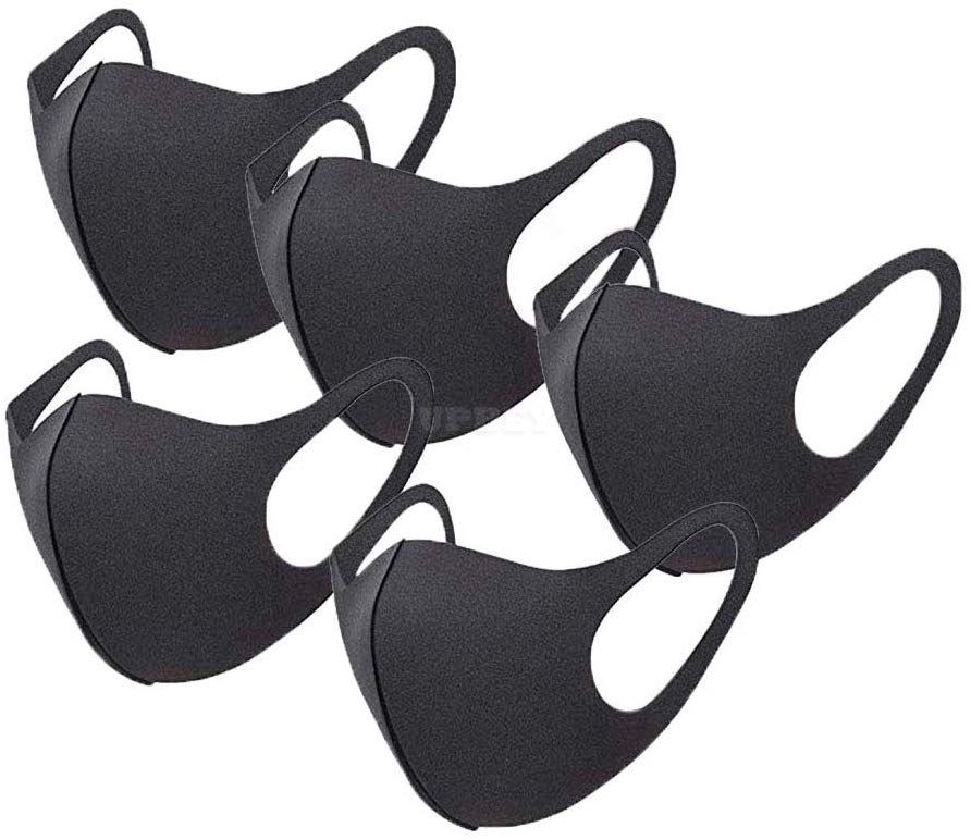 5pcs/10pcs Thin Face Sponge Mask Washable Breathable Reusable Windproof Dust-Resistant black_5PCS
